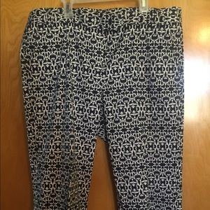 JCrew Navy & White damask cropped pants sz 14